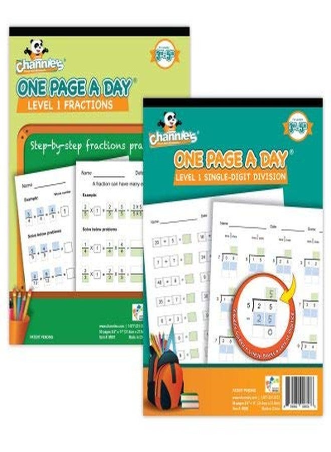 Channie's Visual One Page A Day Level 1 Divisions & Fractions Workbook Grade 3-5, Math Workbooks for Kids, Easy Tear-Off Double-Sided Problem Sheets, 2 Pack - Image 1